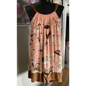 Tommy Bahama Relax Havana Cuba Novelty VTG Print Halter Top S Peach Brown NWOT